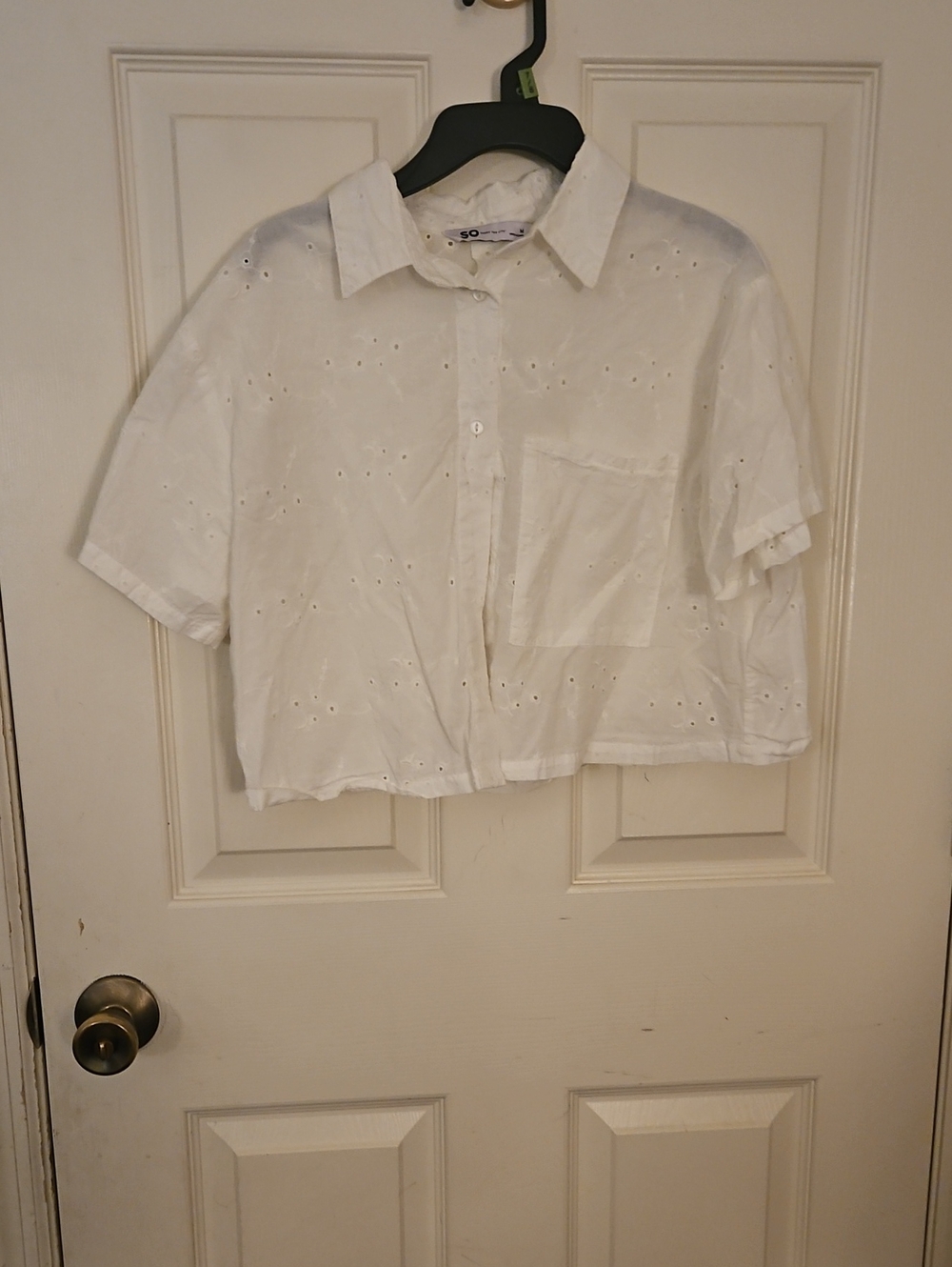SO White Eyelet Cropped Button-Down Shirt
